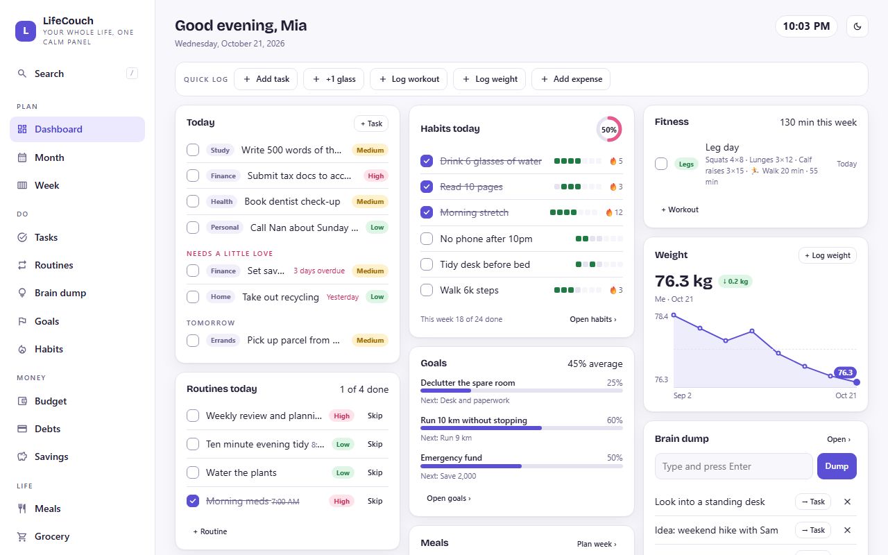 LifeCouch dashboard
